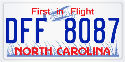 NC license plate DFF8087