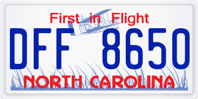 NC license plate DFF8650
