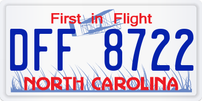 NC license plate DFF8722