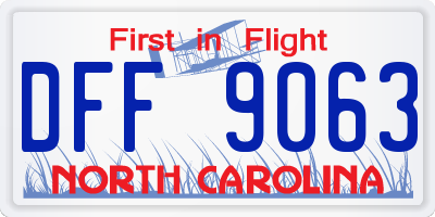 NC license plate DFF9063