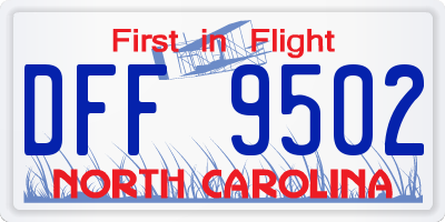 NC license plate DFF9502