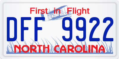 NC license plate DFF9922