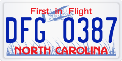 NC license plate DFG0387