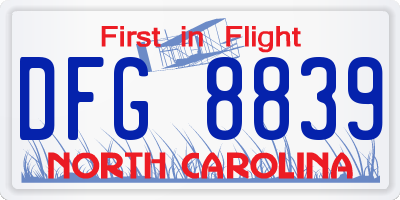 NC license plate DFG8839
