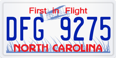 NC license plate DFG9275