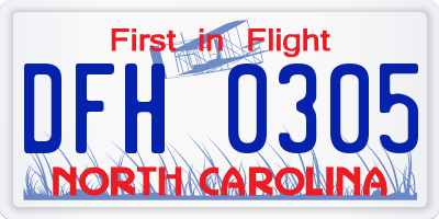 NC license plate DFH0305
