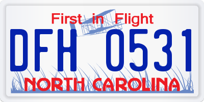 NC license plate DFH0531