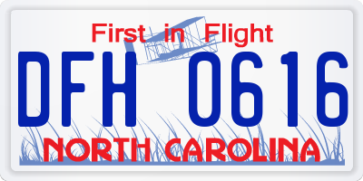 NC license plate DFH0616