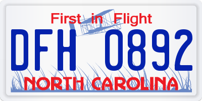 NC license plate DFH0892