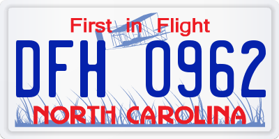 NC license plate DFH0962