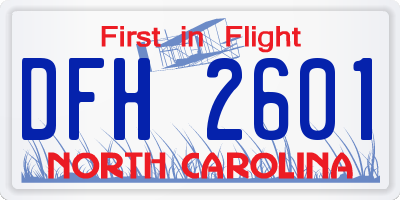 NC license plate DFH2601