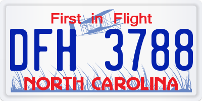 NC license plate DFH3788