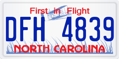 NC license plate DFH4839