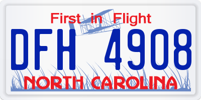 NC license plate DFH4908