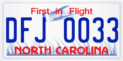 NC license plate DFJ0033