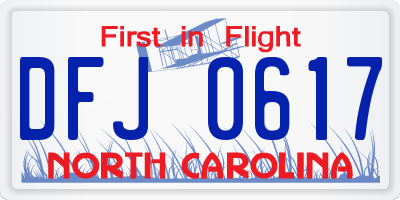 NC license plate DFJ0617