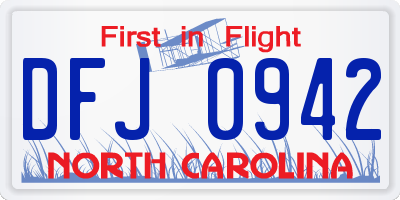 NC license plate DFJ0942