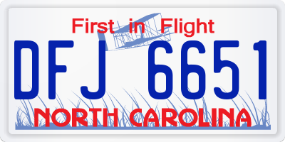 NC license plate DFJ6651