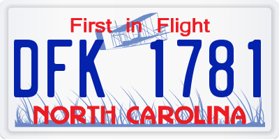 NC license plate DFK1781