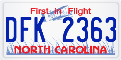 NC license plate DFK2363