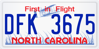 NC license plate DFK3675