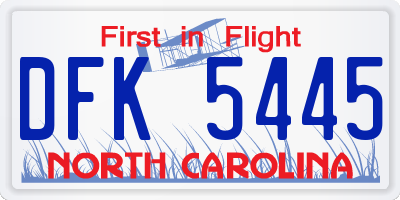 NC license plate DFK5445