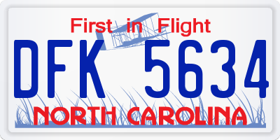 NC license plate DFK5634