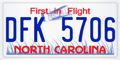 NC license plate DFK5706