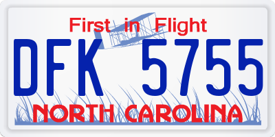 NC license plate DFK5755