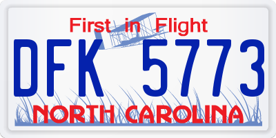 NC license plate DFK5773