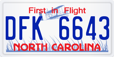 NC license plate DFK6643