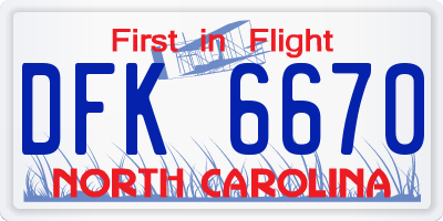 NC license plate DFK6670