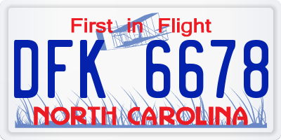 NC license plate DFK6678