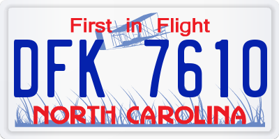 NC license plate DFK7610