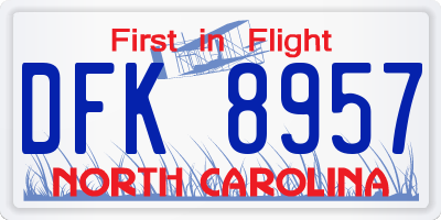 NC license plate DFK8957