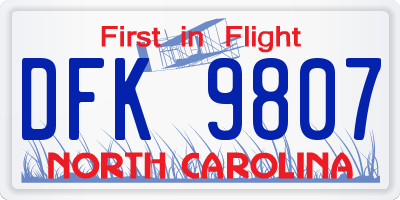 NC license plate DFK9807