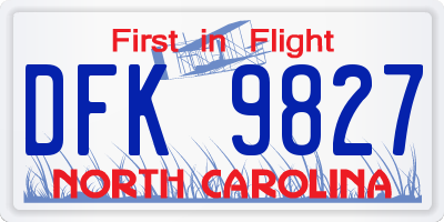 NC license plate DFK9827