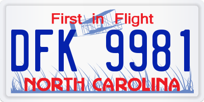 NC license plate DFK9981