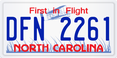 NC license plate DFN2261