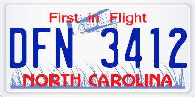 NC license plate DFN3412