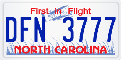 NC license plate DFN3777