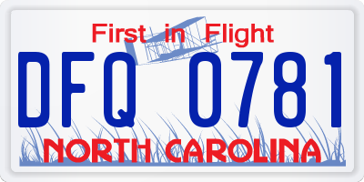 NC license plate DFQ0781
