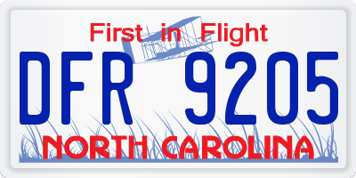 NC license plate DFR9205