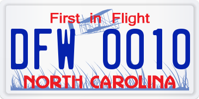 NC license plate DFW0010
