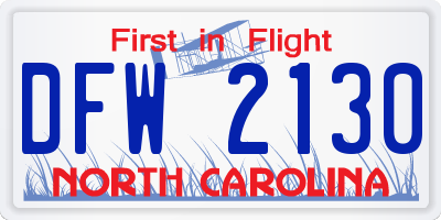 NC license plate DFW2130