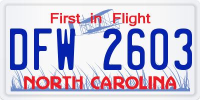 NC license plate DFW2603
