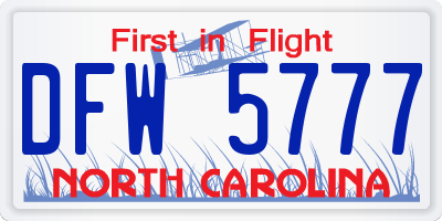 NC license plate DFW5777