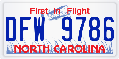 NC license plate DFW9786