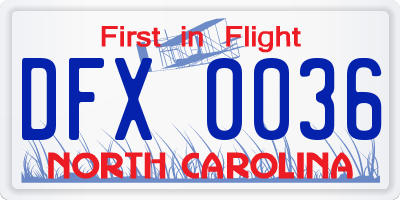 NC license plate DFX0036