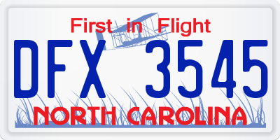 NC license plate DFX3545